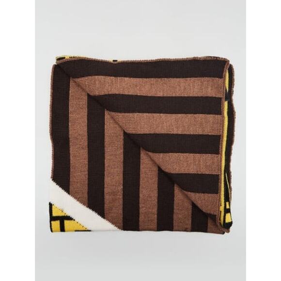 Fendi yellow brown FF Logo Printed Wool reversible scarf - Picture 3 of 10